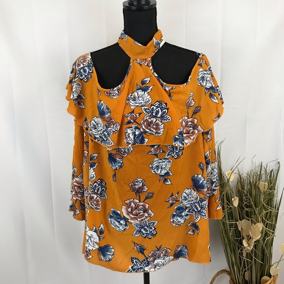 Free Kisses Tops - Plus Size Cold Shoulder Choker Collar Top